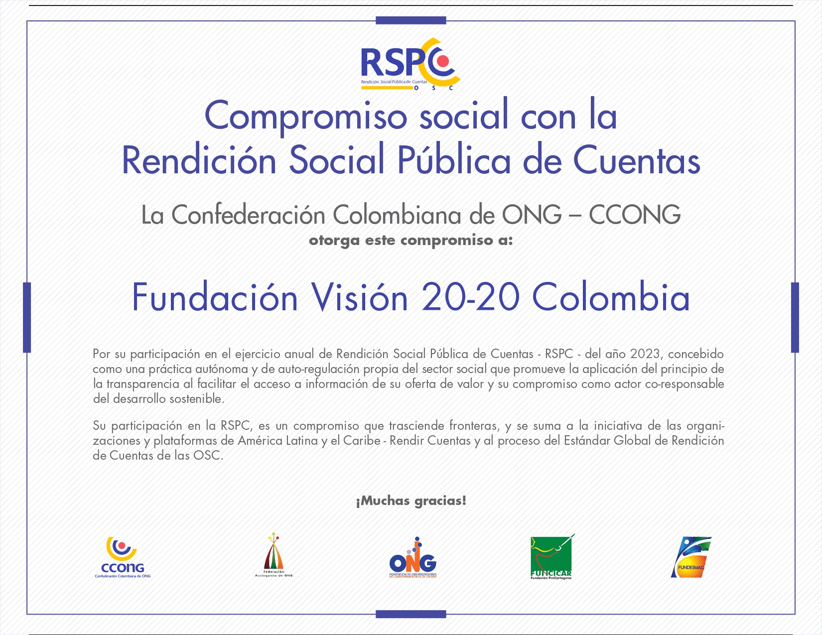 Fundación Visión 20/20 Colombia: Reconocida por su Compromiso con la Transparencia y la Rendición de Cuentas